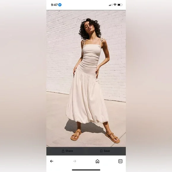Free People | Dresses | Free People Fp Beach Free Est Liza Dropwaist Midi  Dress Ruched Bubble Large | Poshmark